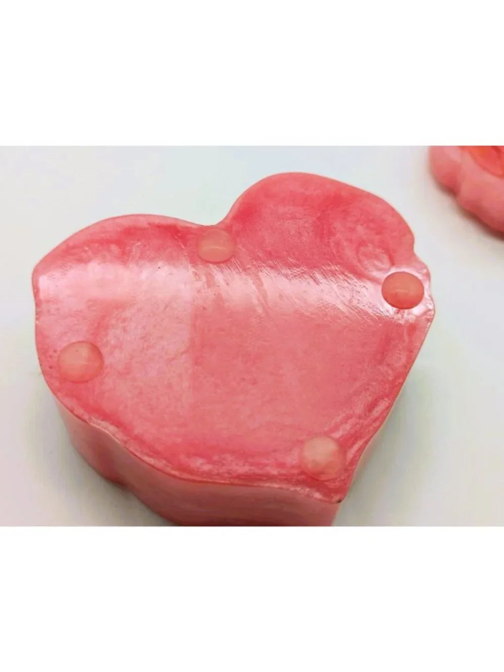 Heart-Shaped Pink Resin Jewelry Box With Rose Design Lid Handmade 3.5